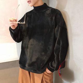 Long-sleeve Mock Neck Velvet Sweatshirt