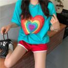 Short-sleeve Round-neck Heart Print Top