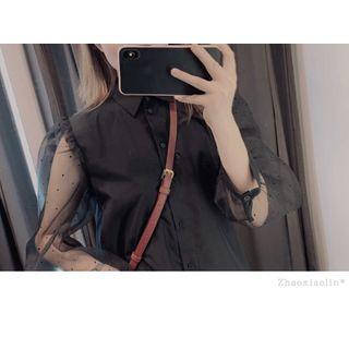 Mesh Sleeve Collared Blouse