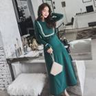 Ruffle Long-sleeve Midi Knit A-line Dress