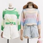 Colorblock Striped Sheer Knit Top