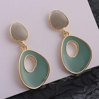 925 Sterling Silver Hollow Drop Earring 1 Pair - Green & Light Gray - One Size