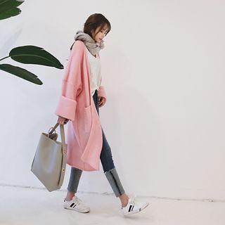 Wide-sleeve Wool Blend Long Cardigan