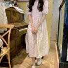 Collar Floral Print Short-sleeve Dress As Shown In Figure - One Size