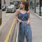 Cropped Knit Camisole / High-waist Wide-leg Jeans