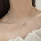 Butterfly Diamond Pearl Choker Necklace Silver - One Size
