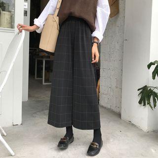 Check Cropped Pants Black - One Size
