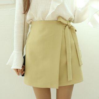 Banded Tie-waist Wrapped Skirt