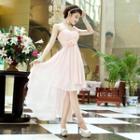 One-shoulder Rosette-accent High-low Bridesmaid Dress