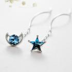 Non-matching Rhinestone Moon & Star Swirl Dangle Earring 1 Pair - As Shown In Figure - One Size