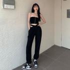 Zipped Tube Top / Cut-out Cropped Harem Pants