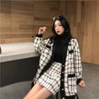 Houndstooth Single-breasted Coat / Mini Pencil Skirt