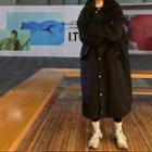 Fleece Collar Button-up Long Coat