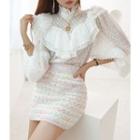 Balloon-sleeve Ruffle-trim Blouse