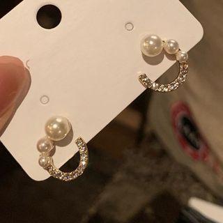 Faux Pearl Hoop Stud Earring 1 Pair - As Shown In Figure - One Size