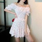 Set: Short-sleeve Heart Print Top + A-line Skirt