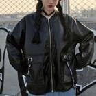 Faux Leather Loose-fit Jacket