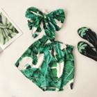 Set: Bow Accent Printed Strapless Top + Printed Shorts