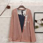 Lace Trim Open Front Knit Jacket Cocoa - One Size