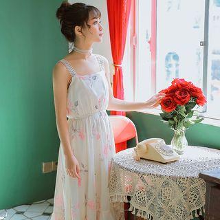 Sleeveless Chiffon Floral Print Midi Dress