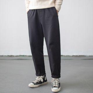 Plain Elastic-waist Sweatpants
