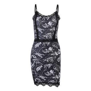 Spaghetti Strap Print Lace Trim Mini Dress
