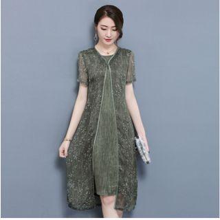 Set: Plain Tank Dress + Printed Short Sleeve Light Jacket