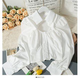 Cutout-front Slim-fit Crop Shirt White - One Size