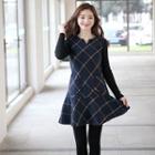 Long-sleeve Check Ruffle Dress