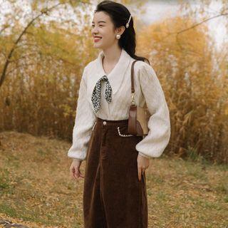 Set: Lantern-sleeve Sweater + Midi Pencil Skirt