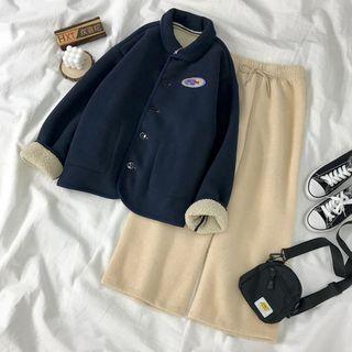 Fleece Button Jacket Dark Blue & Almond - One Size