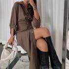 Long-sleeve Ruched Midi Shirtdress