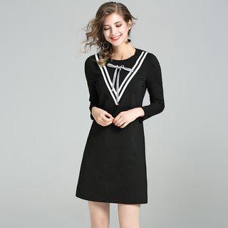 Chevron 3/4-sleeve Shift Dress