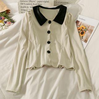 Puff-sleeve Colorblock Slim Shirt