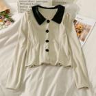 Puff-sleeve Colorblock Slim Shirt