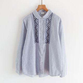 Embroidered Striped Shirt Stripe - Blue & White - One Size