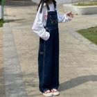 Embroidered Wide Leg Denim Dungarees