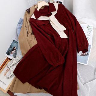Plain A-line Dress With Striped Cape