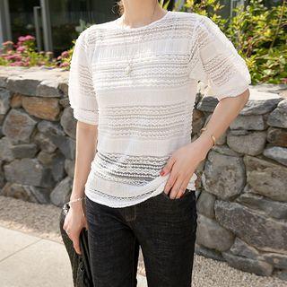 Elbow-sleeve See-through Lace Top