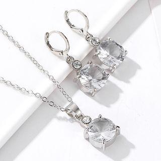 Set: Rhinestone Necklace + Drop Earring 01 - 10760 - Silver - One Size