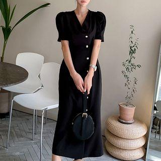 Faux Pearl Short-sleeve Midi Sheath Dress