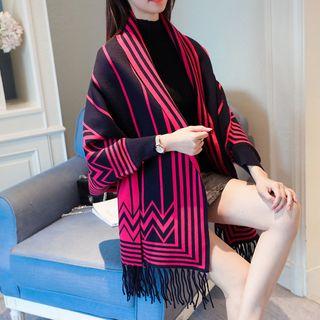 Fringed Striped Cape Cardigan