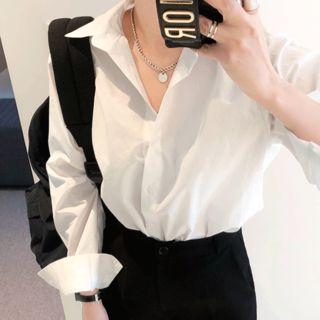 High-neck Colored Cotton Shirt