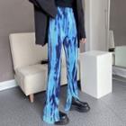 Tie-dyed Wide-leg Pants Blue - One Size