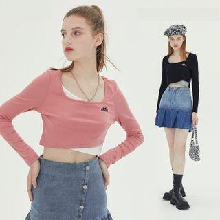 Long Sleeve Mesh Two Piece Lettering Crop Top