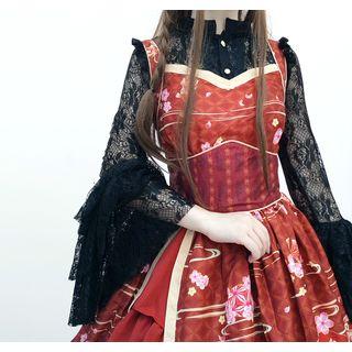 Hair Clip / Lace Shirt / Floral Print A-line Jumper Dress