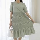 Puff-sleeve Smocked Midi Dress