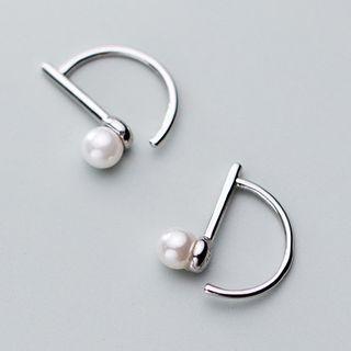 925 Sterling Silver Faux Pearl Geometric Earring 1 Pair - S925 Sterling Silver - One Size