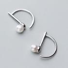 925 Sterling Silver Faux Pearl Geometric Earring 1 Pair - S925 Sterling Silver - One Size