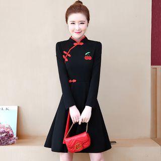 Mandarin Collar Long-sleeve Mini A-line Dress